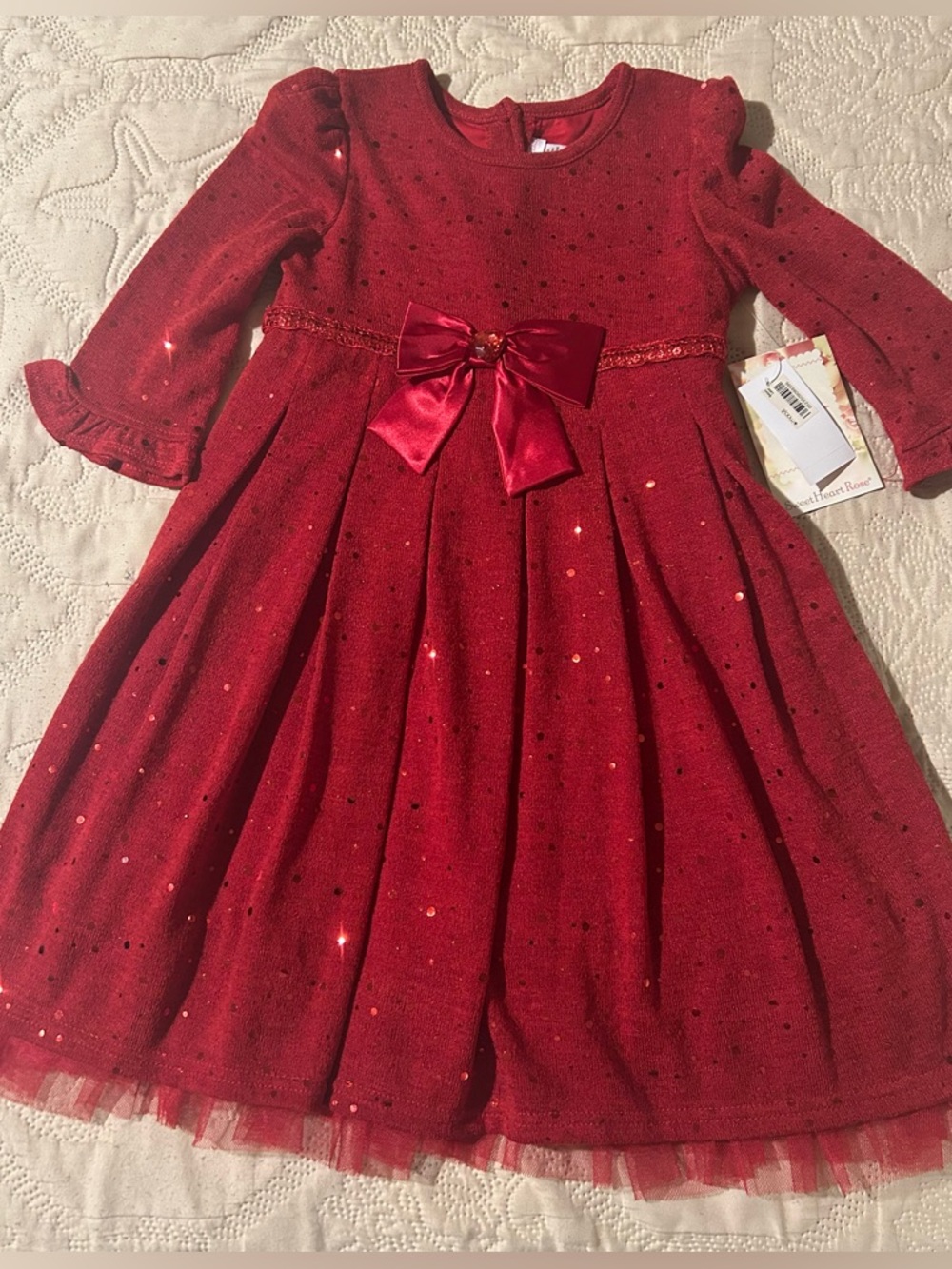 Sweet Heart Red A-Line Holiday Dress Lace Sequined Size 6